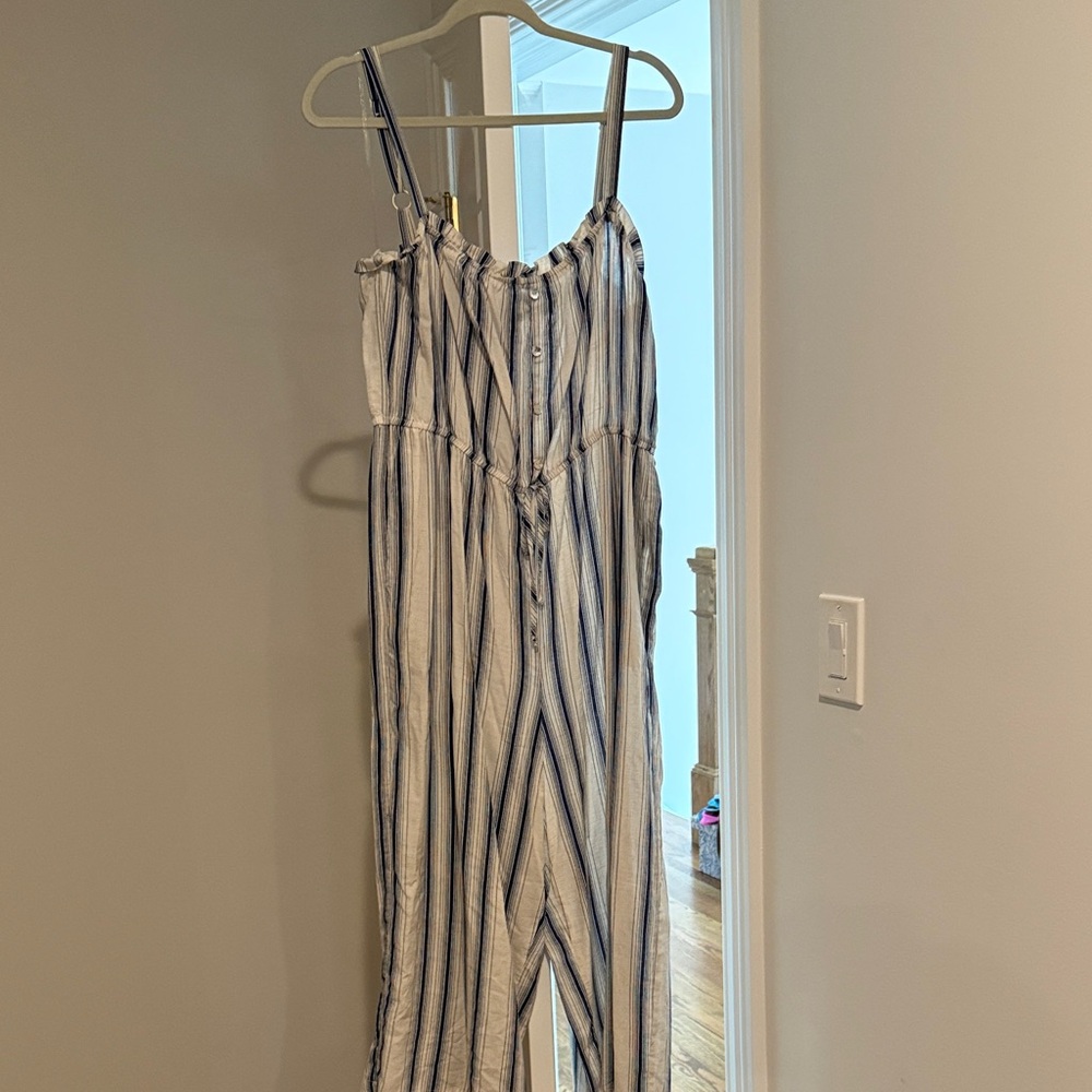 Striped Jumpsuit with Blue and White Stripes
